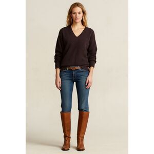 Peruvian Connection 100% Alpaca V Neck Brown Sweater L